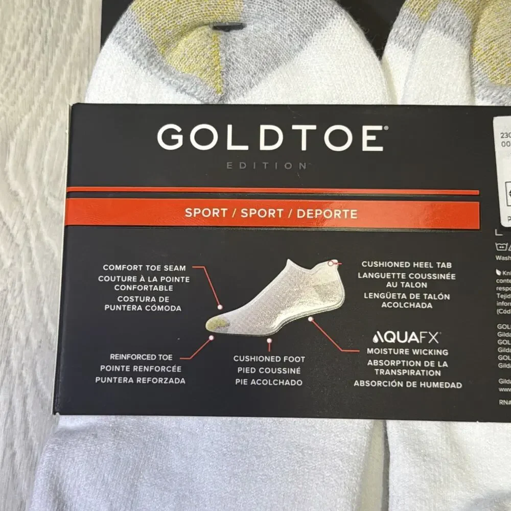 2 Gold Toe Sport Men's 6-Pair No Show Socks Shoe Size 6-12.5 White/Gray